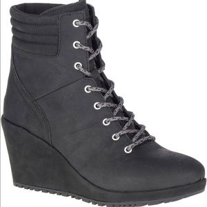 Lace Up Black Winter Wedge Boots